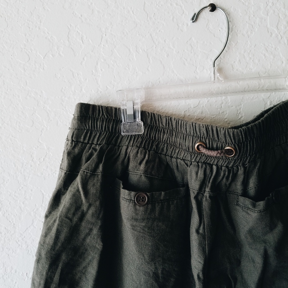 Army green drawstring linen shorts - Picture 4 of 4